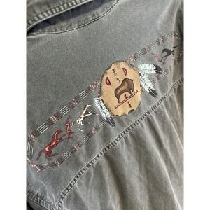 Vintage Coldwater Creek Shirt Womens Small Green Top Native American Art